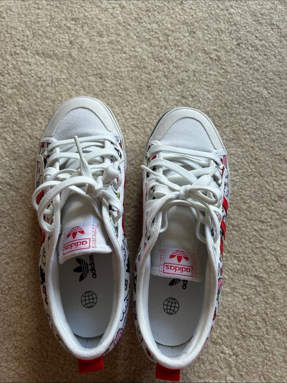 adidas White Sneakers with Red and Pink Accents